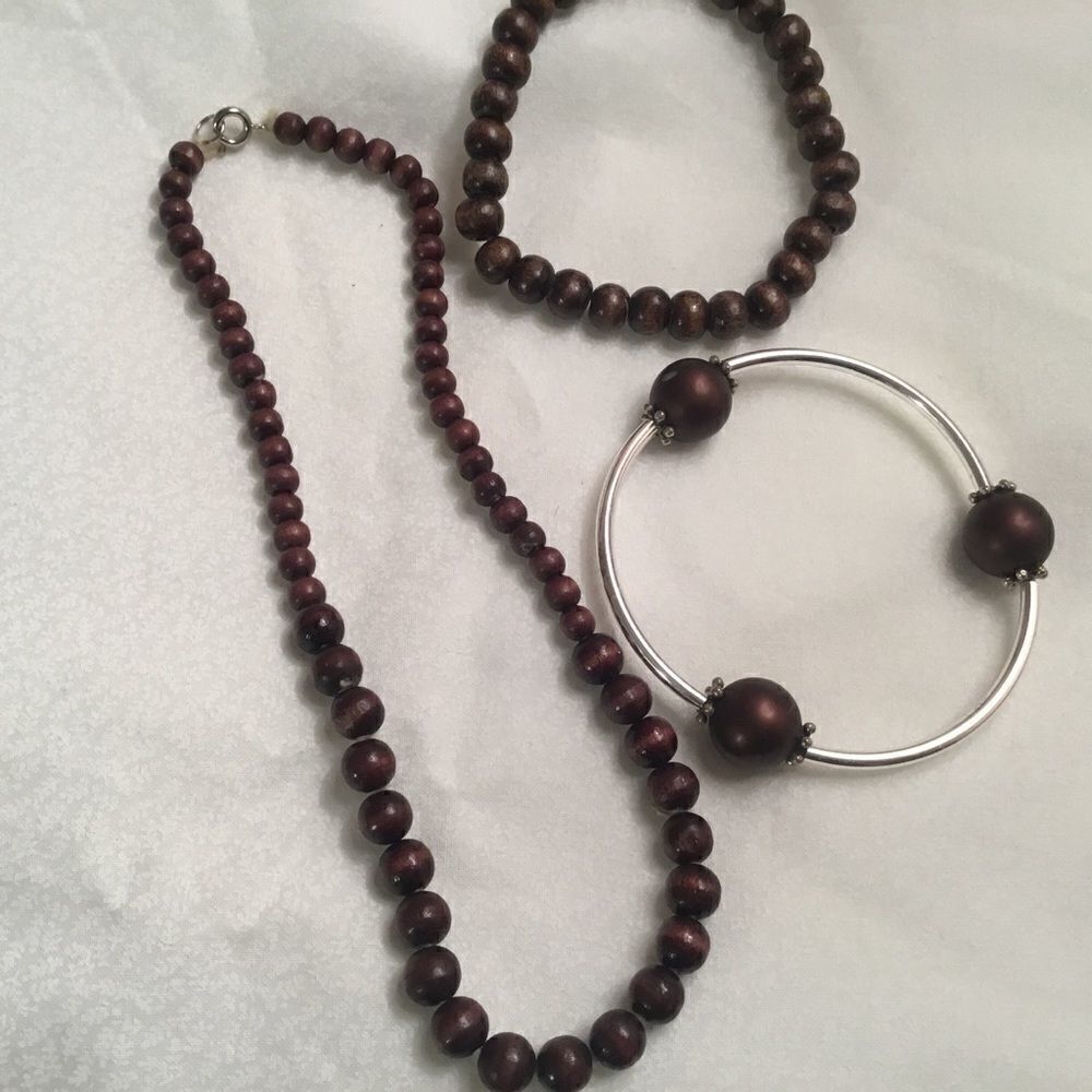 Brown Wooden Necklace Set